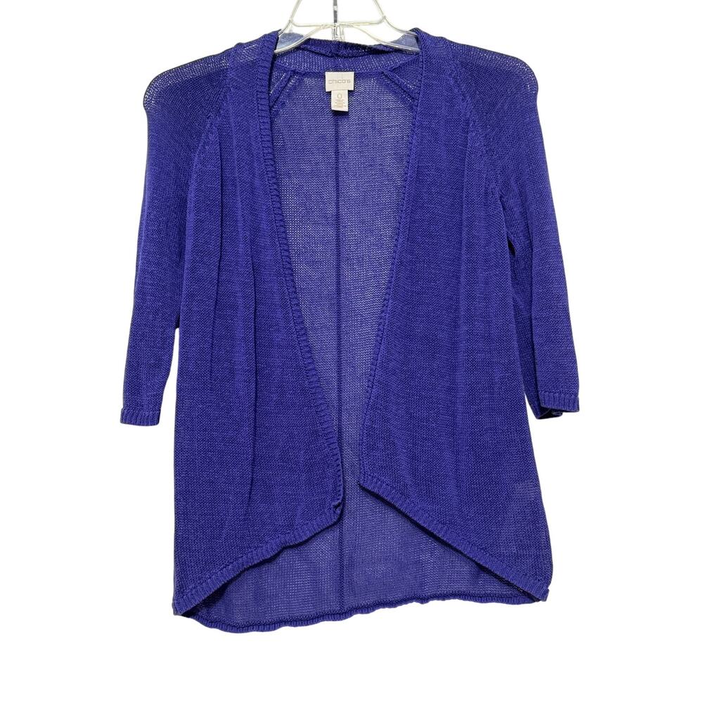 Chico's Blue 3/4 Sleeve Open-Front 3/4 Sleeve Cardigan, Size 0 (Small)